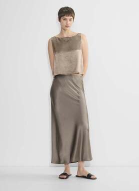 Babaton Aritzia Slip Satin Midi Skirt in Bronze Crinkled Texture